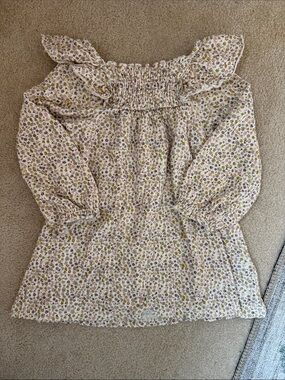 Zara Cream Floral Smocked Dress with Pink and Green Flowers